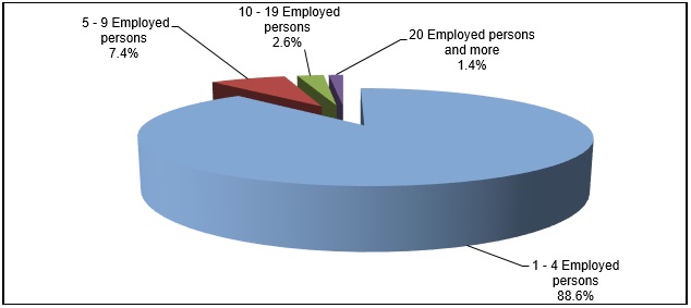 Percentage Distribution of Operating Establishments in the Private Sector, Non- Governmental Organization Sector in Palestine by Employment Size Groups, 2017
Graph